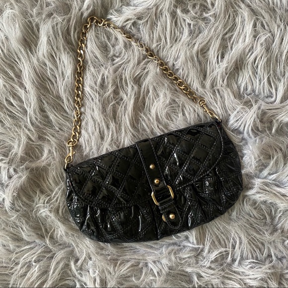 Express Black Quilted Patent Leather Shoulder Bag - Picture 1 of 9